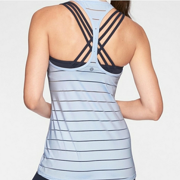 Athleta Tops - Athleta Workout Top| T-Back Mesh Stripes Baby Blue